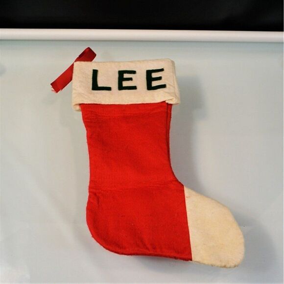 Vintage Christmas Large Stocking Personalized Lee Name Hand Made - Picture 4 of 4